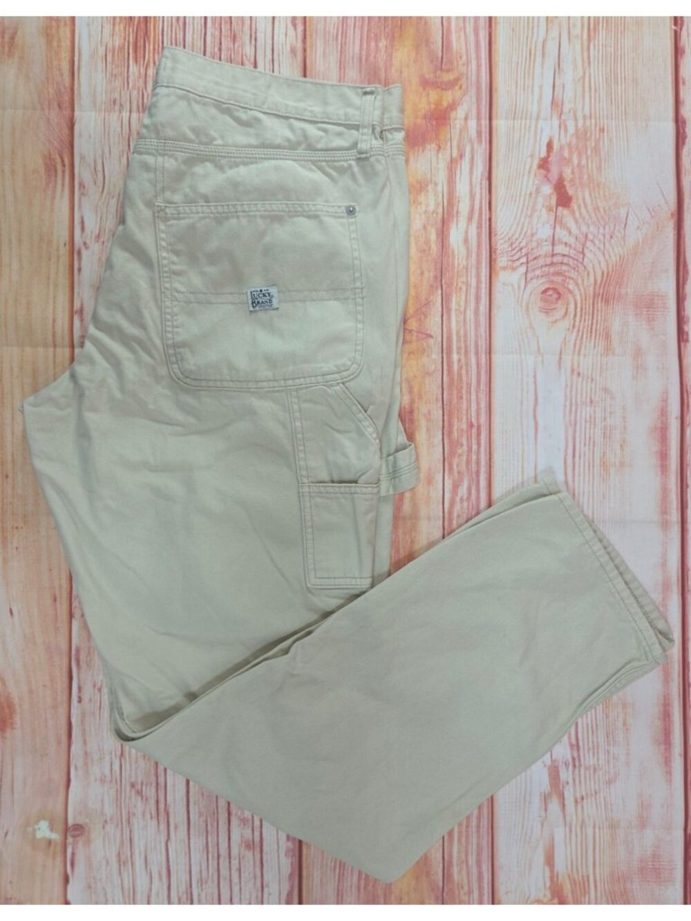 Lucky Brand Mens Beige Utility Carpenter Pants Size 36x32 Durable Workwear